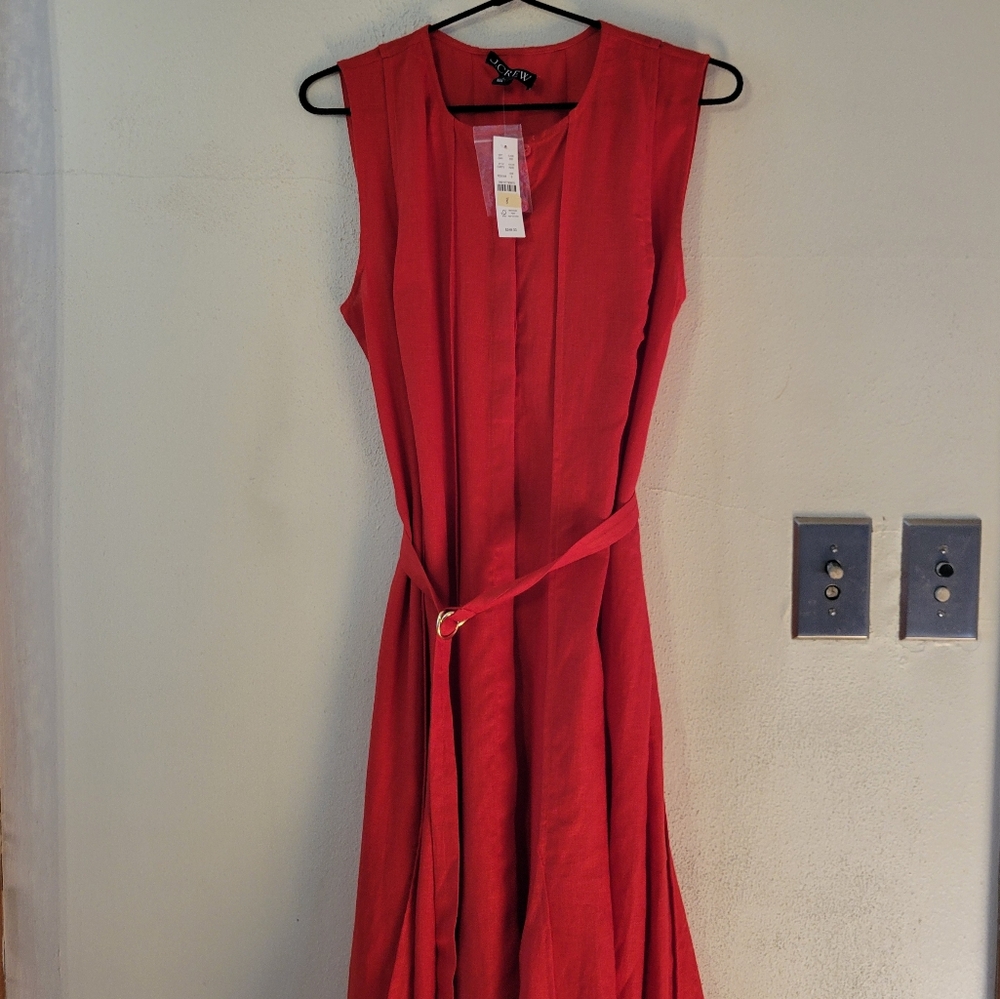 J. Crew Seamed Linen Dress with Removeable Belt - Red Arroyo - Picture 9 of 14